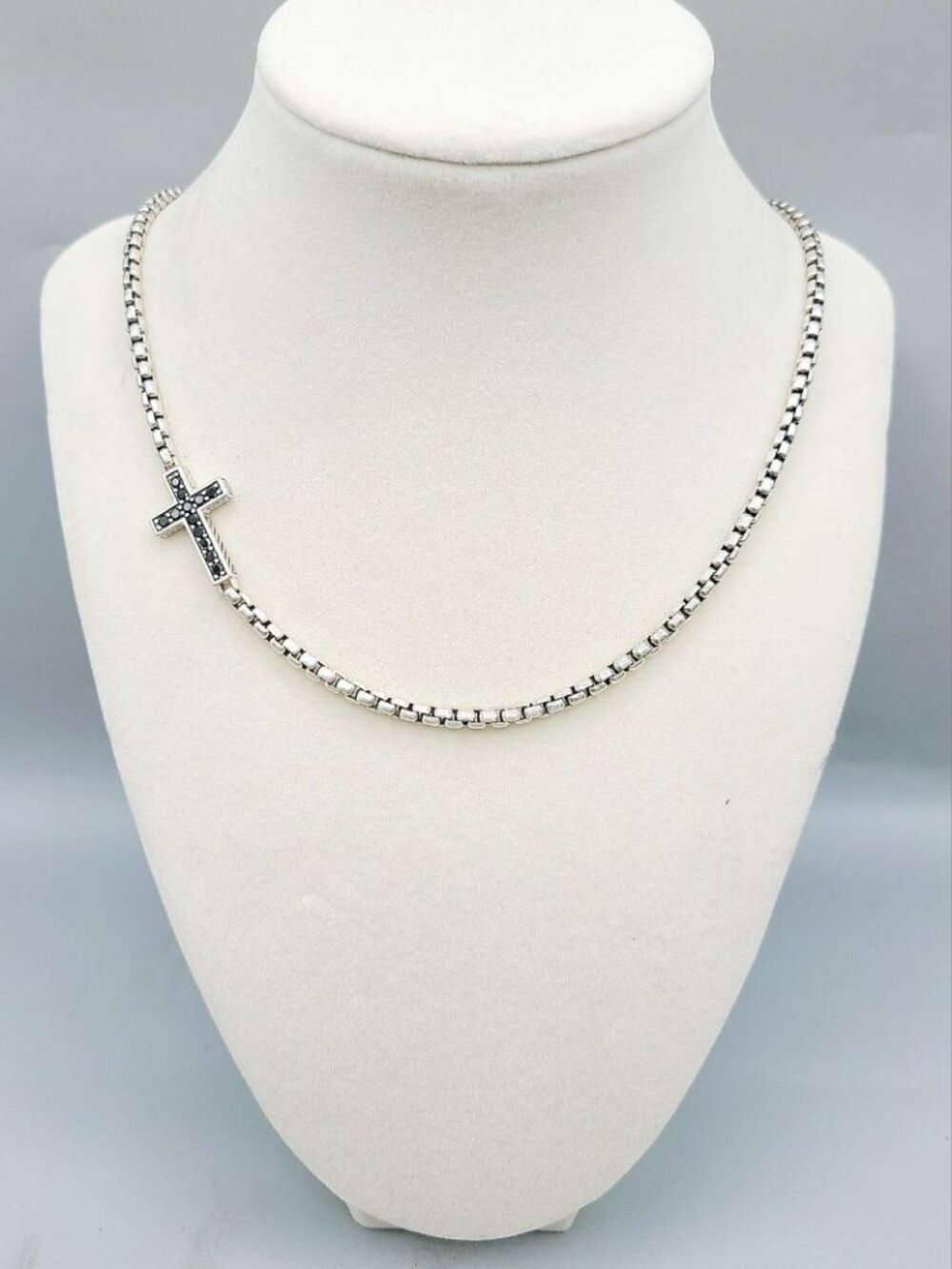 David Yurman Cross Station Necklace w/ Black Diamonds - 3.6mm - 22"